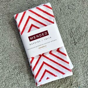 Hand Block Printed Cloth Napkins Set of 4 White & Red 18”x18” NWT